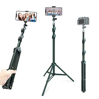 LINCO Selfie Stick Cell Phone Stand for Video Call and Conference, 360 Degree Ball Head, 63 Inches Compact Tripod Stand for Apple & Android Devices, C004B 1 Set