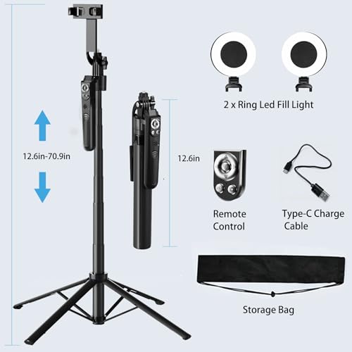 Auto Face Tracking Tripod for iPhone with Light 70.9” Selfie Stick Tripod Stand Follows Your Movement 360°Phone Camera Tripod with Wireless Remote for Content Creator Vlog Live Stream Video Recording - style: B181-Auto Face Tracking Tripod with 2 Ring Lig