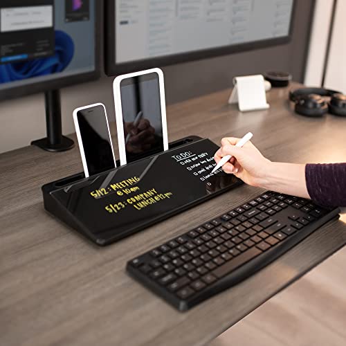 Vivo Glass 16 x 7 inch Dry Erase Board with Storage, Desktop Whiteboard Organizer with Hidden Compartments and Device Slot, Black, DESK-WB16B - color: Black