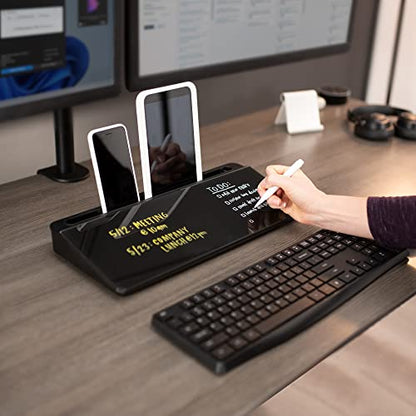 Vivo Glass 16 x 7 inch Dry Erase Board with Storage, Desktop Whiteboard Organizer with Hidden Compartments and Device Slot, Black, DESK-WB16B - color: Black