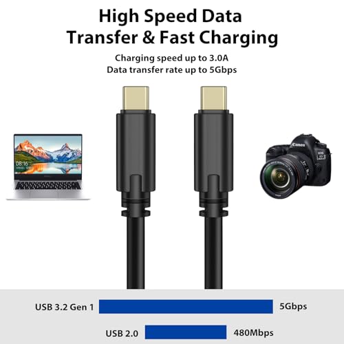 Jelanry Camera Tether Cable USB C to USB C Dual Straight Head, for Power Delivery, 5Gbps Data Transfer, Charging Between Camera & Computer+Tethering Cable Lock Clamp for Sony Canon Nikon, 16.4 feet/5m - size: Dual Straight