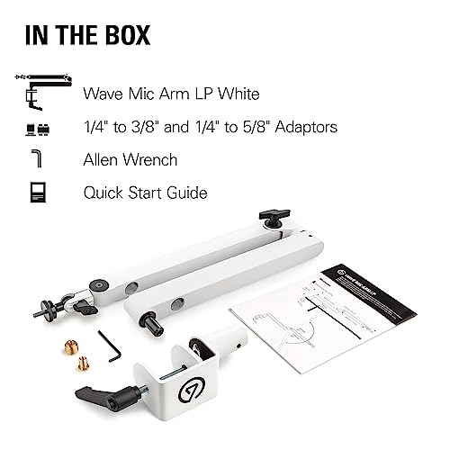 Elgato Wave Mic Arm LP White, Low Profile Boom Arm | Sits below shoulder line, 360-degree rotation, Magnetic cable channels, All-metal build, Fully adjustable mount - style: Mic Arm LP White