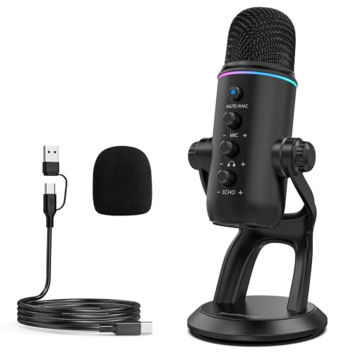 ZealSound Podcast Microphone, Noise Cancellation USB Mic with Gain, Volume & Mute Control, Zero-Latency Monitoring, Echo & RGB Lighting, for YouTube TikTok Podcasting Gaming PC iPhone iPad Android Mac