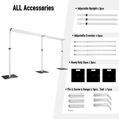 Hecis Heavy Duty Backdrop Stand, 10x20Ft Double Crossbar Pipe and Drape Stand Kit, Adjustable Banner Stand, Back Drop Stand for Party Event, Trade Shows & Wedding Decor