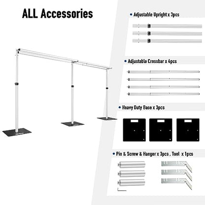 Hecis Heavy Duty Backdrop Stand, 10x20Ft Double Crossbar Pipe and Drape Stand Kit, Adjustable Banner Stand, Back Drop Stand for Party Event, Trade Shows & Wedding Decor