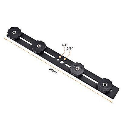UTEBIT 11 inch Flash Bracket, Long Dual Camera Mount Flash Bracket Extension Bar with 1/4“ Hot Shoe, Straight Flash Brackets 1/4- 3/8 Thread Hole Tripod Mount for Camera/LED Light/Microphone - size: 11 inch Flash Bracket (Metal)