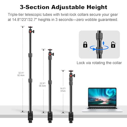 Camera Desk Mount Table Stand with 360° Ball Head, Table Light Stand with 1/4" Screw & C Clamp, Webcam Stand Mount for DSLR Camera Video Light Ring Light Live Streaming Vlog (811002) - style: 811002 - Table Stand