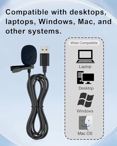 USB Lavalier Microphone for Computer, Omnidirectional Condenser USB-A Computer Microphone for Laptop, PC and Mac, Perfect Podcasting, Gaming, Streaming and Desktop Mic, 2M Cable