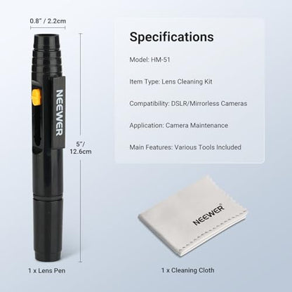NEEWER 2 in 1 Camera Lens Cleaning Accessories Kit for Electronics, Phones, Tablets, Laptops, 1x Double Head Lens Brush Pen + 1x Cleaning Cloth, HM-51
