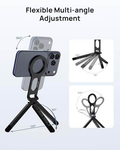 SODI Magnetic Phone Tripod Stand for iPhone - Strong Magnet Foldable Cell Phone Stand for Vlog, Gym, Travel Essentials, Mini Tripod Phone Stand Compatible with iPhone 17 16 15 14 13 12 Series (Black) - color: Black