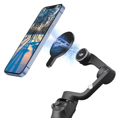 OM Magnetic Phone Mount for DJI Osmo Mobile 8P/8/7P/OM 7/OM 6/SE/OM 5/OM 4 SE/OM 4 Magsafe Quick-Release Adapter Magnet Clamp Clip, Mounting for Video Photo Shooting Phone DJI Gimbal Accessories - color: Black