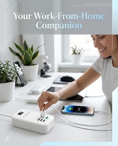 6 Ports USB Charger Hub Desktop US Plug AC Power Wall Travel Charging Adapter Slots Charging Station Extension Socket Outlet with Cable - color: white