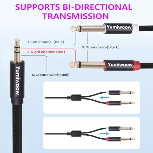 3.5mm to Dual 1/4 Adapter 1/8 to 6.35mm TS Mono Audio Cable Stereo Breakout Cord Y Splitter Compatible with iPhone, iPod, Computer Sound Card, Headphone, Speaker, Home Stereo System (6.6FT/Pack) - size: 6.6FT/2Pack