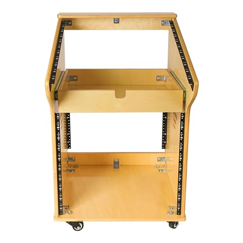 Sound Town DIY Solid Baltic Birch Plywood Studio Rack with 11U Slant Mixer Top, 10U Front, 2U Drawer, Rubber Feet, Casters, Golden Oak (SDRK-M11X10) - size: 10U,Golden Oak