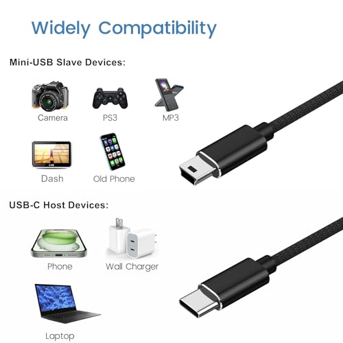 2-Pack Camera Mini USB Cable Data Transfer Cord for Canon EOS Rebel T5i T6 T6i T7, USB and USB C to Mini USB Cable Compatible with Select Powershot and Vixia DSLR Camcorders, 3.3ft