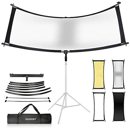 FUDESY Curved Reflector, 67"x24" Clamshell Light Reflector with 4-in-1 Fabric Black/White/Gold/Silver, U-Shape Lighting Diffuser with Carrying Bag for Photography Studio Portrait Video Shooting