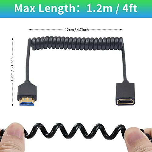 Duttek 8K Coiled HDMI Extension Cable, Extreme Thin HDMI Male to Female Coiled Cable 48Gbps Ultra High Short HDMI Cable 8K@60Hz Resolution Backward Compatible for 4K Ultra HD, 1080p 4FT/1.2M - style: HDMI Male to Female