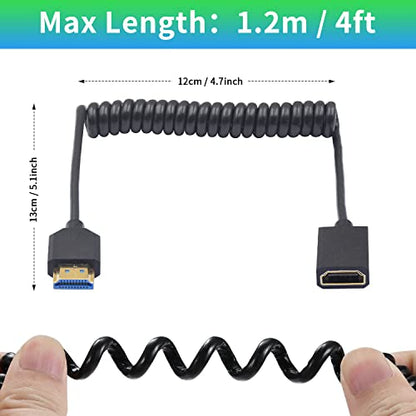 Duttek 8K Coiled HDMI Extension Cable, Extreme Thin HDMI Male to Female Coiled Cable 48Gbps Ultra High Short HDMI Cable 8K@60Hz Resolution Backward Compatible for 4K Ultra HD, 1080p 4FT/1.2M - style: HDMI Male to Female