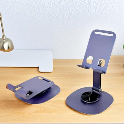 Adjustable Phone Stand for Desk 360 Rotating Foldable Cell Phone Holder Desktop Portable Cellphone Stand, Office Desk Accessories Compatible for iPhone 16 15 14 13 Pro Max, Smartphones, iPad (Purple)