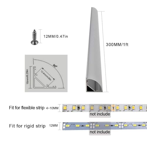 HAMRVL 6-Pack 1ft/30cm 16x16mm Led Aluminum Channel System with Cover V Shape, Led Strip Light Diffuser Track with End Caps Mounting Clips Accessories,Aluminum Profile for Led Strip Lights for Indoor