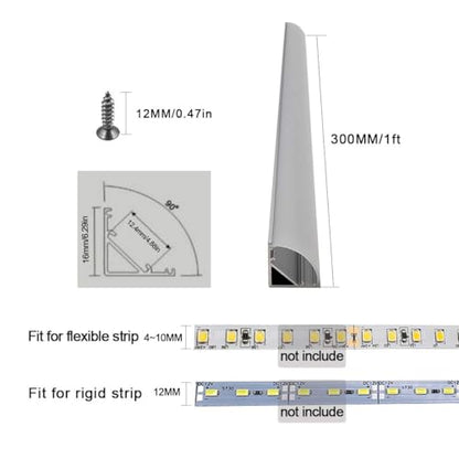 HAMRVL 6-Pack 1ft/30cm 16x16mm Led Aluminum Channel System with Cover V Shape, Led Strip Light Diffuser Track with End Caps Mounting Clips Accessories,Aluminum Profile for Led Strip Lights for Indoor