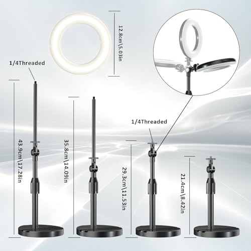 Desk Ring Light with Telescopic Stand, Travel Desktop Hola Light for Phone Selfie Laptop Zoom Video Calls Makeup Tiktok Reels Live Streaming