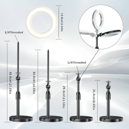 Desk Ring Light with Telescopic Stand, Travel Desktop Hola Light for Phone Selfie Laptop Zoom Video Calls Makeup Tiktok Reels Live Streaming