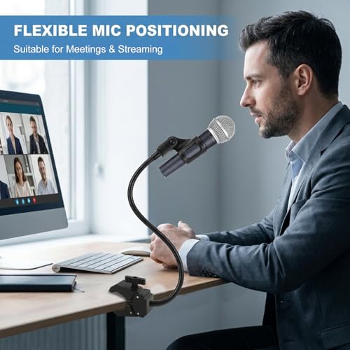 Gooseneck Microphone Stand, 13" Flexible Clamp-On Mic Arm with Adjustable Clamp (0.59–1.97"), Heavy-Duty ABS Mount with Silicone Pads, Includes 4 Cable Ties, for Podiums, Desks, Chairs & Tripods