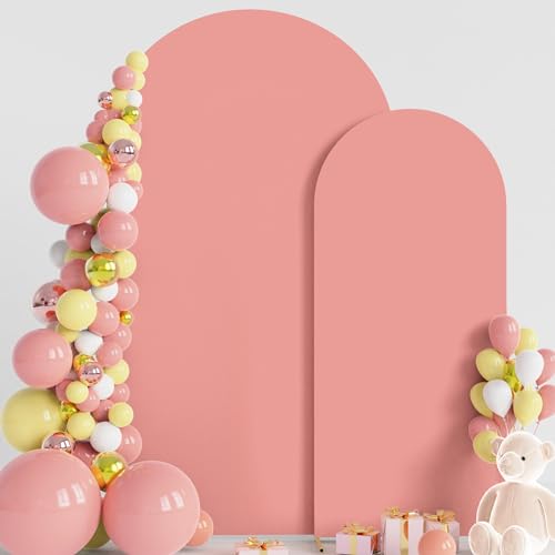 Wokceer Wedding Arch Cover 7.2FT, 6FT Spandex Fitted Wedding Arch Stand Covers 2 Set Round Top Chiara Arch Backdrop Stands Cover for Birthday Party Ceremony Banquet Decoration Dusty Rose - color: Dusty Rose, size: 7.2FT,6FT
