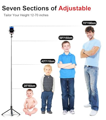 Selfie Stick Phone Tripod with Remote and LED Fill Lights - ASHINER 70 inch Heigh Cell Phone Holder for Travel, Vlogging, Live Streaming Video and Photos,Phone Stand Compatible with iPhone and Android