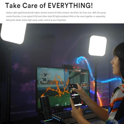 Godox ES30 Key Light, 2250Lumens Desk Light for Streaming with Extendable Desk Stand, 0-100% Brightness & 2800-6500k Color Temperature APP Control, Soft Light Panel for Streaming, Zoom Calls, YouTube