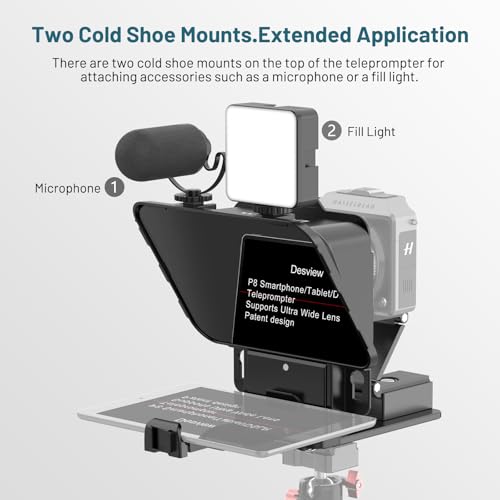 Desview P8 Universal Teleprompter for Smartphone Camera, DSLR Webcam Tablet up to 10" with Bluetooth Remote Foldable Design for Live Streaming Video Recording YouTube TikTok Videos - size: P8 Teleprompter