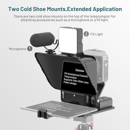 Desview P8 Universal Teleprompter for Smartphone Camera, DSLR Webcam Tablet up to 10" with Bluetooth Remote Foldable Design for Live Streaming Video Recording YouTube TikTok Videos - size: P8 Teleprompter