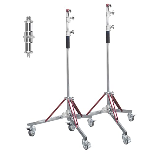 Kate 2 Pack Heavy Duty 10.8ft Light Stand with Casters, Adjustable Reinforced Stainless Steel Light Stand Tripod with 3 Wheels for Photography for Studio Softbox, Monolight, Reflector - color: Heavy Duty With Pulleys Two-piece Set, size: 10.8ft