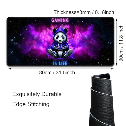Blacklight Gaming Mouse Pad – UV Reactive Neon Panda Gamer Design, Glow in The Dark RGB Desk Mat, Smooth Precision Surface with Non-Slip Rubber Base for PC & Console Gaming - 31.5" x 11.8" - color: Panda