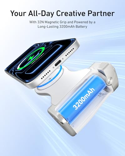 TELESIN Magnetic Imaging Master Grip, Ergonomic DSLR-Style Phone Camera Grip with 3200mAh Battery, Wireless Shutter Button, Custom Colorful Keycaps, Strong Magnetic Hold for iPhone Mag-Safe & Android - color: Pro Shot Imaging Grip