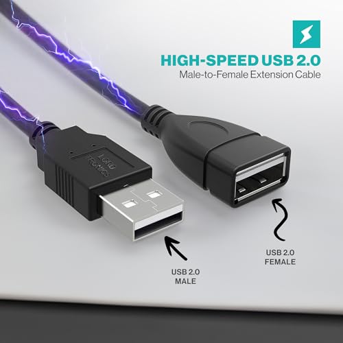LORDTRONICS Long USB Extension Cable 10FT - Male to Female Data Transfer Adapter and Charging for Laptop, PlayStation, Xbox, Flash Drive - Black - size: 10FT