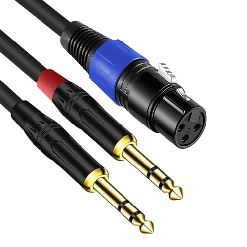 6.35mm Dual TRS to XLR Female Cable for Microphone, Mixer, Amplifier, 1.5 FT, Dual1/4 TRS Male to XLR Audio Cable, Y Splitter Patch Cord, 3-PinXLR to Dual 1/4 Converter Adapter Cable - size: 1.5Ft, 1Pack, style: Dual 1/4 to XLR Female
