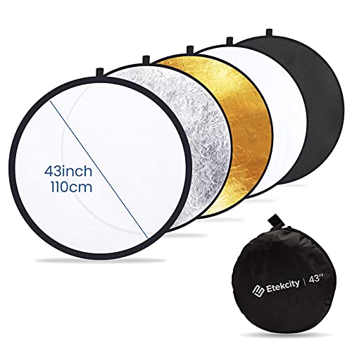 Etekcity 43" (110cm) 5-in-1 Photography Reflector, Multi-Disc Light Reflectors for Photography, Collapsible with Bag - Translucent, Silver, Gold, White and Black - size: 43 Inch
