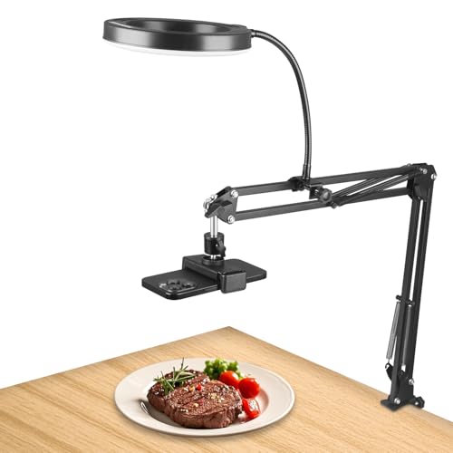 6" LED Ring Light for Desk, Overhead Camera Mount with Ring Light and Phone Holder, Overhead Phone Mount Arm Stand Studio Lights for Photography, Video Recording, Live Stream