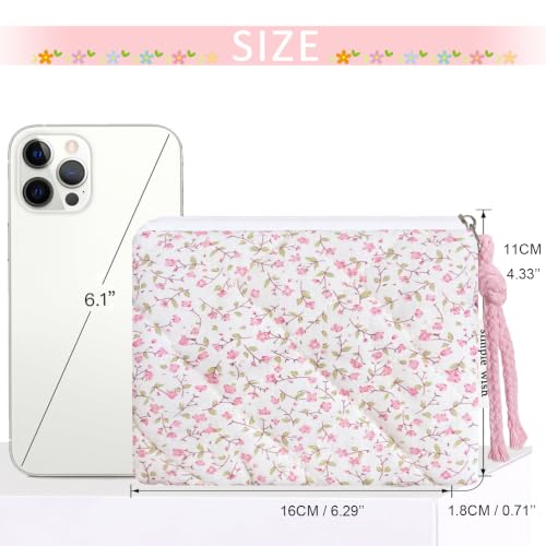 Cotton Quilted Floral Coin Purse Digital Camera Pouch with Cute Prints Zipper for Women Girls (PINK DISTY) - color: PINK DISTY