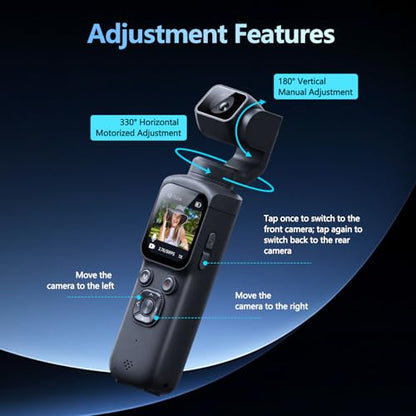 4K Vlogging Camera with 330° Rotating Lens & Face Tracking, Portable Pocket Digital Camera for YouTube TikTok with WiFi, Includes 16GB Card, Tripod & Carrying Bag,Black - color: Black
