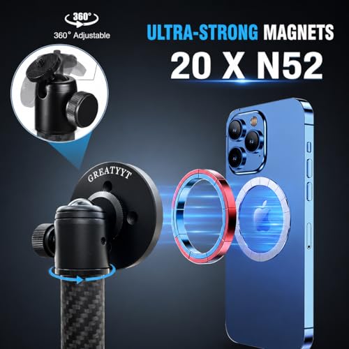 Carbon Fiber Monopod Golf Swing Recorder - Ultra Lightweight with MagSafe Magnetic Holder - Adjustable 32-55" Height - Ground Spike - Training Aid for iPhone Android
