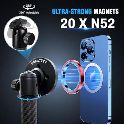 Carbon Fiber Monopod Golf Swing Recorder - Ultra Lightweight with MagSafe Magnetic Holder - Adjustable 32-55" Height - Ground Spike - Training Aid for iPhone Android