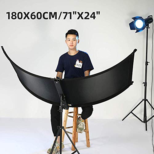 Curved Reflector, 71x24 Clamshell Light Reflector Kit with 4-in-1 Fabric (Silver/Gold/White/Black) & 28" Desktop Light Stand, Storage Bag, U-Shape Arclight for Portrait, Studio Photography