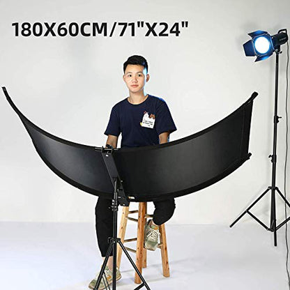 Curved Reflector, 71x24 Clamshell Light Reflector Kit with 4-in-1 Fabric (Silver/Gold/White/Black) & 28" Desktop Light Stand, Storage Bag, U-Shape Arclight for Portrait, Studio Photography