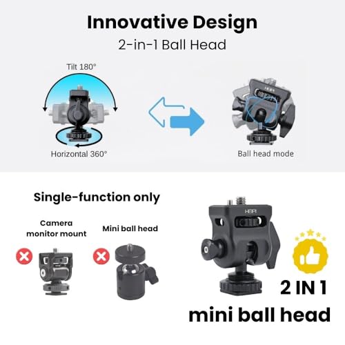 HEIPI Field Monitor Mount with Cold Shoe Mount Swivel 360° and Tilt 180°, Holder for Camera Monitor Mount, LED, Flash and Video Shooting Photography Accessories, Max Load Capacity 7.7lbs