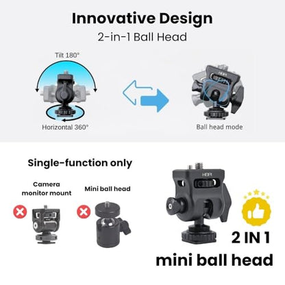 HEIPI Field Monitor Mount with Cold Shoe Mount Swivel 360° and Tilt 180°, Holder for Camera Monitor Mount, LED, Flash and Video Shooting Photography Accessories, Max Load Capacity 7.7lbs