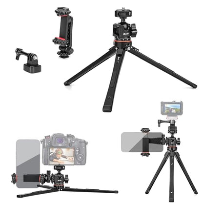 Zeadio Universal Heavy-Duty Metal Tripod Kit, with 360° Ball Head, Phone Holder & Action Camera Adapter – Compatible with iPhone/Andriod Phones,Camera, Gimbal, Vlogging, and Travel etc - style: Standard Ball Head