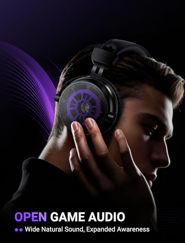 FIFINE Open Back Gaming Headset with 7.1 Surround Sound - Expansive Open Audio - USB/3.5mm Dual Wired Connection - Detachable Mic for PC, PS5, PS4, Laptop, Mac, Xbox, Mobile - Ampligame H18V Lite BP - color: Black and purple